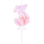 Chenquansarl - bougie d'anniversaire en forme de chiffre 3 rose paillet avec n?ud 3d pour fille et femme ...