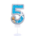 Chenquansarl - dcoration de gteau d'anniversaire en forme de chiffre 5 bleu et argent a paillettes ...