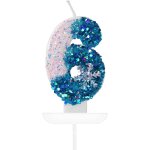 Chenquansarl - flocon bougies anniversaire 6, blanches et bleues de neige paillettes bougie chiffre, ...
