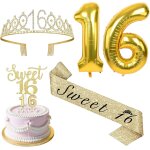 Chenquansarl - kit de dcoration d'anniversaire pour fille 16e anniversaire couronne et echarpe, dcoration ...
