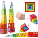 Chenquansarl - towo cubes emboitables en bois - pyramide cubes a empiler bebe pour apprendre a compter ...