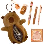 Chenquansarl - trousse a crayons en forme de cochon d'eau avec 6 accessoires, en peluche marron, idale ...