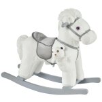 Cheval  bascule - effets sonores, peluche ourson inclus - poignes structure bois peuplier gris peluche ...