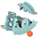 Cheval � bascule grenouille 3 en 1 toboggan panier basket 3 � 5 ans dim. 72l x 34l x 47h cm bleu turquoise ...