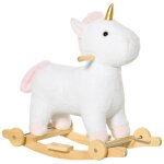 Cheval  bascule licorne porteur 2 en 1 - effet sonore - poigne structure bois de peuplier peluche douce ...