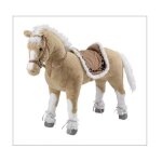 Cheval peluche � monter, beige et blanc. charge env. 100 kg