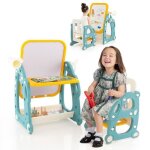 Chevalet d'art magntique pour enfants - costway - 4 en 1 avec tlescope, table, jeu d'anneaux - bleu ...