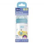 Chicco - biberon bien - etre 150ml - ttine silicone - flux lent - 0m + - bleu