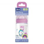 Chicco - biberon bien - etre 150ml - ttine silicone - flux lent - 0m + - rose