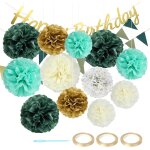 Chicslick - lot de 15 pompons décoratifs, 12 pompons en papier avec guirlande d'anniversaire et 2 guirlandes ... Chicslick - lot de 15 pompons décoratifs, 12 pompons en papier avec guirlande d'anniversaire et 2 guirlandes ...