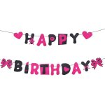 Chicslick - bannire joyeux anniversaire paillete, noire et rose vif dcoration d'anniversaire fille ...