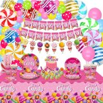 Chicslick - candyland sucette d�corations de f�te d'anniversaire ¿ comprend ballons, banni�re, assiettes, ...