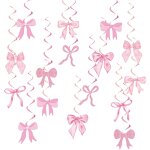 Chicslick - décorations de fête d'anniversaire en spirale a suspendre avec n?ud rose pour la fête des ... Chicslick - décorations de fête d'anniversaire en spirale a suspendre avec n?ud rose pour la fête des ...