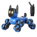 Chien robot t�l�command� � 8 roues rotation � 360 lumi�res et musique bleu yonis