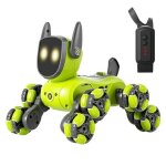 Chien robot t�l�command� � 8 roues rotation � 360 lumi�res et musique vert yonis