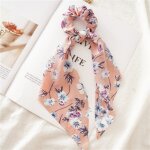 Chouchous en satin pour filles, bandes elastiques pour cheveux, nud imprim a pois, long ruban, echarpe ...