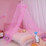 Ciel de lit pour filles, moustiquaire pour enfants, rideaux de lit avec lumires led et tlcommande, ...