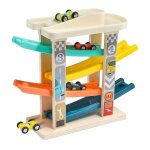 Circuit de course de billes en bois avec 4 voitures pour enfants Circuit de course de billes en bois avec 4 voitures pour enfants