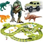 Circuit voiture enfant dinosaure jouet - springos - 240 pices - piste de course flexible - cadeau coffret ...