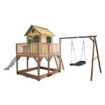 Classic liam playhouse with roxy nest swing brown / green - toboggan blanc