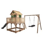 Classic liam playhouse with roxy nest swing brown / green - toboggan gris