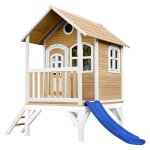 Axi cabane enfant tom brun blanc avec toboggan bleu Axi cabane enfant tom brun blanc avec toboggan bleu
