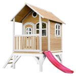 Axi cabane enfant tom brun blanc avec toboggan rouge