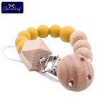 Clips de sucette pour bb, chane ronde en silicone, perles hexagonales en htre, support de perles ...