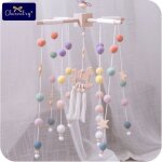 Cloche de lit pour bb, hochets suspendus, jouets de berceau, mobiles, boules de laine, bois de htre, ...