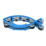 Cloche de tambourin a main en forme poisson mtal abs double instrument rythme musical pour enfants (bleu) ...