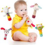 Clochettes en peluche pour b�b�, hochets, animal de dessin anim�, doux, b�ton, anneau musical, jouets ...