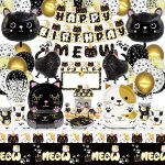 Cmjaagur - 166 pices dcorations de fte d'anniversaire chat noir et blanc ¿ ballons chat, bannire ...