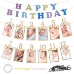 Cmjaagur - bannire photo d'anniversaire pour bb de 1 a 12 mois - dcoration murale a suspendre pour ...