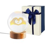 Cmjaagur - lampe veilleuse boule de cristal led avec base en bois, boule de cristal lumineuse avec texte ...