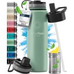 Cmws - gourde inox isotherme active flask 1l / 500ml sans bpa + paille (3 bouchons) bouteille d'eau acier ...