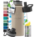 Cmws - gourde inox isotherme active flask 1l / 500ml sans bpa + paille (3 bouchons) bouteille d`eau acier ...
