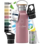 Cmws - gourde inox isotherme active flask 1l / 500ml sans bpa + paille (3 bouchons) bouteille d`eau acier ...