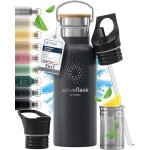 Cmws - gourde inox isotherme active flask 1l / 500ml sans bpa + paille (3 bouchons) bouteille d`eau acier ...