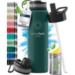Cmws - gourde inox isotherme active flask 1l / 500ml sans bpa + paille (3 bouchons) bouteille d`eau acier ...