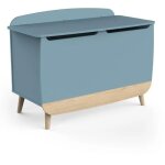 Coffre a jouets - firmiana - style scandinave - bleu orage et bois naturel - 82, 4 x 39, 1 x 58, 9 cm ...