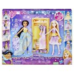 Coffret 2 poupes mannequin 30 cm : jasmine + raiponce + dressing + 22 accessoires - set poupe + 1 carte ...