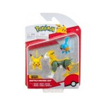Coffret 3 pokemon pikachu - gobou et fulgudug de combat - set figurine pokemon jaune et bleu et 1 carte ...
