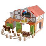 Coffret farm roba - grange etable clture et 6 animaux de ferme en bois - jeu de socit pour enfant ...