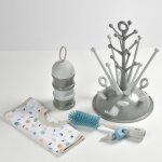 Coffret naissance (egoutte biberon arbre grey / boite doseuses light / dark mist / goupillon silicone ...