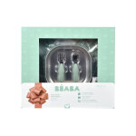 Coffret premier repas beaba - assiette inox, couverts ergonomiques, bavoir vert sauge