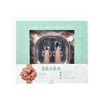 Coffret premier repas b�aba savannah bloom - assiette inox, couverts ergonomiques, bavoir manches amovibles ...