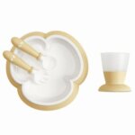Coffret repas : assiette, couverts et verre bb jaune pastel babybjorn