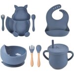 Coffret repas bebe, lot de 8 silicone assiette bb set avec ventouse bol tasse couvert enfant set de ...