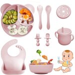 Coffret repas bebe 9 pices, vaisselle antiderapant pour bb set silicone avec ventouse assiette bol ...