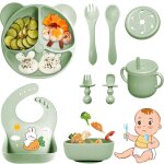Coffret repas bebe 9 pices, vaisselle antiderapant pour bb set silicone avec ventouse assiette bol ...